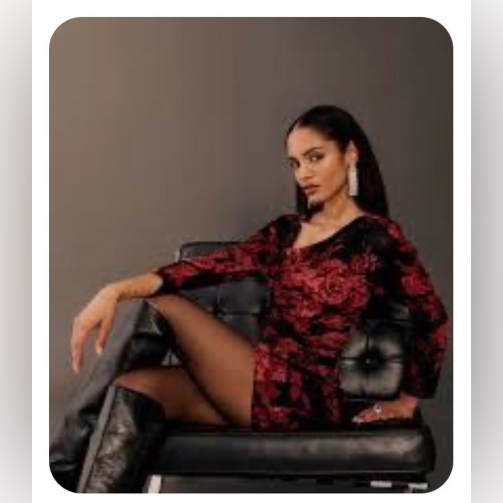 Reformation Red and Black Floral Lorene Dress